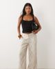 ASOS Petite ASOS DESIGN Petite wide leg pants with pleat detail in linen look in natural squiggle-Neutral - 1