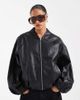ASOS Petite ASOS DESIGN washed leather look oversized bomber jacket in washed black - 1