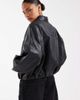 ASOS Petite ASOS DESIGN washed leather look oversized bomber jacket in washed black - 2