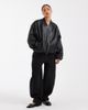ASOS Petite ASOS DESIGN washed leather look oversized bomber jacket in washed black - 3