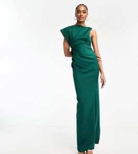 ASOS Tall ASOS DESIGN Tall asymmetric high neck minimal maxi dress in green
