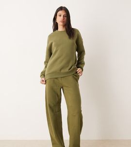 ASOS Tall ASOS DESIGN Tall barrel leg brushback sweatpants in khaki-Green