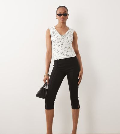 ASOS Tall ASOS DESIGN Tall bengaline high waist side split capri pants in black