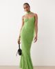 ASOS Tall ASOS DESIGN Tall bias cut plunge neck cami dress with full godets and scarf detail in green-Multi - 1