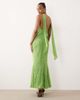 ASOS Tall ASOS DESIGN Tall bias cut plunge neck cami dress with full godets and scarf detail in green-Multi - 4