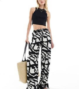 ASOS Tall ASOS DESIGN Tall cheesecloth tie waist wide pull on pants in print-Multi
