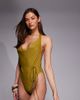 ASOS Tall ASOS DESIGN Tall Colette cowl neck swimsuit in chartreuse-Black - 1