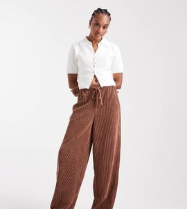ASOS Tall ASOS DESIGN Tall corduroy barrel leg pull on pants in chocolate-Brown