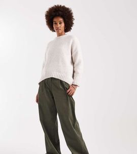 ASOS Tall ASOS DESIGN Tall corduroy cuffed hem wide leg pants in khaki green