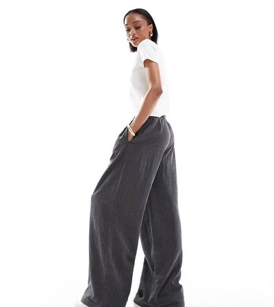 ASOS Tall ASOS DESIGN Tall corduroy wide leg pull on pants in gray