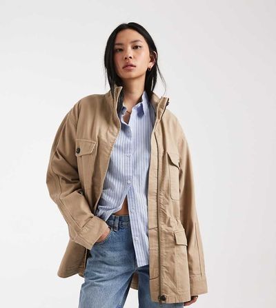 ASOS Tall ASOS DESIGN Tall cotton four pocket parka jacket in stone-Neutral