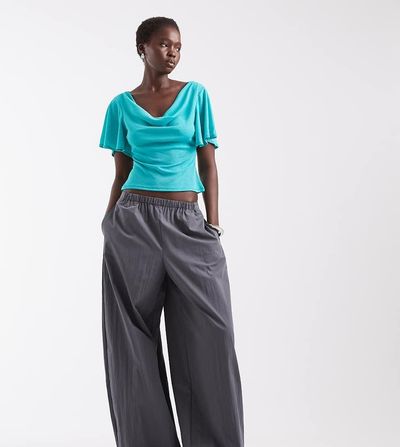 ASOS Tall ASOS DESIGN Tall cotton nylon blend pull on balloon pants in charcoal-Gray