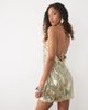 ASOS Tall ASOS DESIGN Tall diamond pattern fringe halter neck sequin embellished mini dress in gold - 4