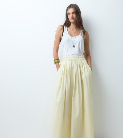 ASOS Tall ASOS DESIGN Tall elastic waist volume maxi skirt in buttermilk-Yellow