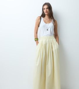 ASOS Tall ASOS DESIGN Tall elastic waist volume midi skirt in buttermilk-Yellow