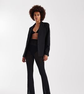 ASOS Tall ASOS DESIGN Tall embellished mesh flared pants-Black