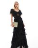 ASOS Tall ASOS DESIGN Tall flutter sleeve tiered midi dress with lace insert in black - 1
