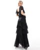 ASOS Tall ASOS DESIGN Tall flutter sleeve tiered midi dress with lace insert in black - 2