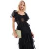 ASOS Tall ASOS DESIGN Tall flutter sleeve tiered midi dress with lace insert in black - 4