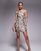 ASOS Tall ASOS DESIGN Tall grid embellished halter mini dress in gunmetal-Silver - 1