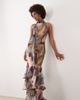 ASOS Tall ASOS DESIGN Tall halterneck scarf detail racer chiffon godet maxi dress in burgundy abstract-Multi - 1