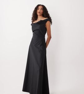ASOS Tall ASOS DESIGN Tall heavy poplin maxi dress with draped neckline in black