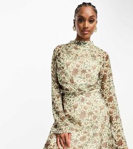 ASOS Tall ASOS DESIGN Tall high neck mini tea dress in floral print-Multi