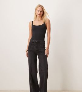 ASOS Tall ASOS DESIGN Tall high rise wide leg jeans with front pockets in black