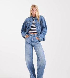 ASOS Tall ASOS DESIGN Tall high waist barrel leg jeans in light mid blue
