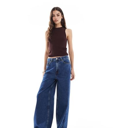 ASOS Tall ASOS DESIGN Tall high waist wide leg jeans in midwash blue