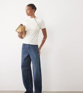 ASOS Tall ASOS DESIGN Tall high waisted barrel leg jeans in dark wash blue-Navy