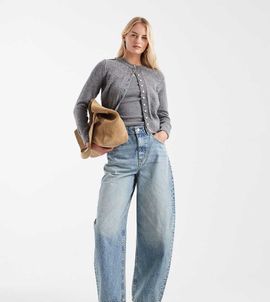 ASOS Tall ASOS DESIGN Tall high waisted barrel leg jeans in pale vintage wash-Blue