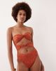 ASOS Tall ASOS DESIGN Tall Kyle broderie Brooke twist front bandeau swimsuit in rust-Orange - 1