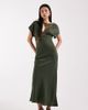 ASOS Tall ASOS DESIGN Tall lace applique grown on sleeve bias cut satin midaxi dress in dark green - 1