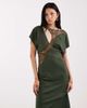 ASOS Tall ASOS DESIGN Tall lace applique grown on sleeve bias cut satin midaxi dress in dark green - 2