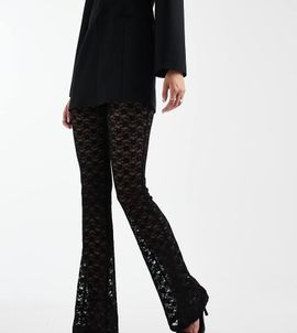 ASOS Tall ASOS DESIGN Tall lace sheer flare pants in black