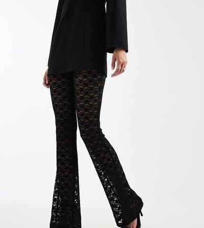 ASOS Tall ASOS DESIGN Tall lace sheer flare pants in black
