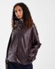 ASOS Tall ASOS DESIGN Tall leather look funnel track bomber jacket in chocolate plum-Brown - 1