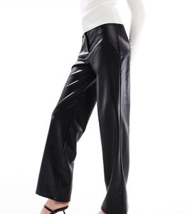 ASOS Tall ASOS DESIGN Tall leather look wide leg pants in black