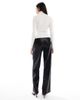 ASOS Tall ASOS DESIGN Tall leather look wide leg pants in black - 4
