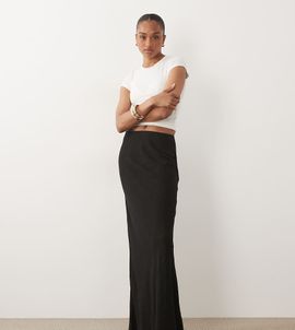 ASOS Tall ASOS DESIGN Tall linen bias midaxi skirt in black