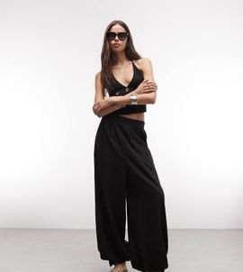 ASOS Tall ASOS DESIGN Tall linen blend balloon pants in black