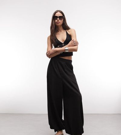 ASOS Tall ASOS DESIGN Tall linen blend balloon pants in black