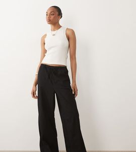 ASOS Tall ASOS DESIGN Tall linen look pull on pants in black