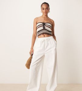 ASOS Tall ASOS DESIGN Tall linen look pull on pants in off white