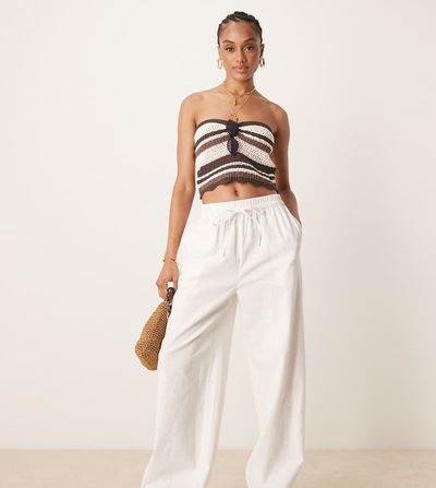 ASOS Tall ASOS DESIGN Tall linen look pull on pants in off white