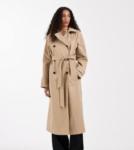 ASOS Tall ASOS DESIGN Tall longline water repellent trench coat in stone-Neutral