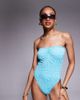 ASOS Tall ASOS DESIGN Tall Maria textured bandeau swimsuit in turquoise-Blue - 1