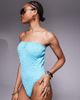 ASOS Tall ASOS DESIGN Tall Maria textured bandeau swimsuit in turquoise-Blue - 4