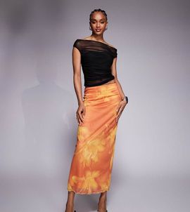 ASOS Tall ASOS DESIGN Tall mesh midi skirt in oversized floral print-Multi